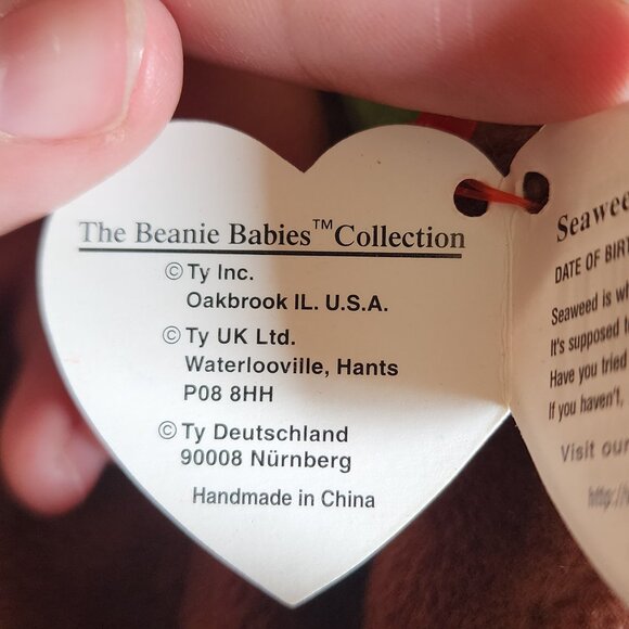 Ty RARE Beanie Baby Seaweed (P.V.C PELLETS) GREAT CONDITION With Tag Errors - Picture 6 of 9